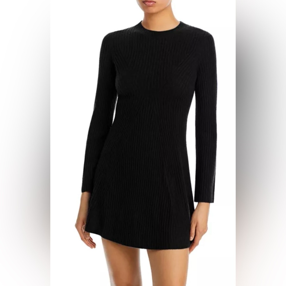 Aqua cashmere Black Long Sleeve Ribbed Dress, Small